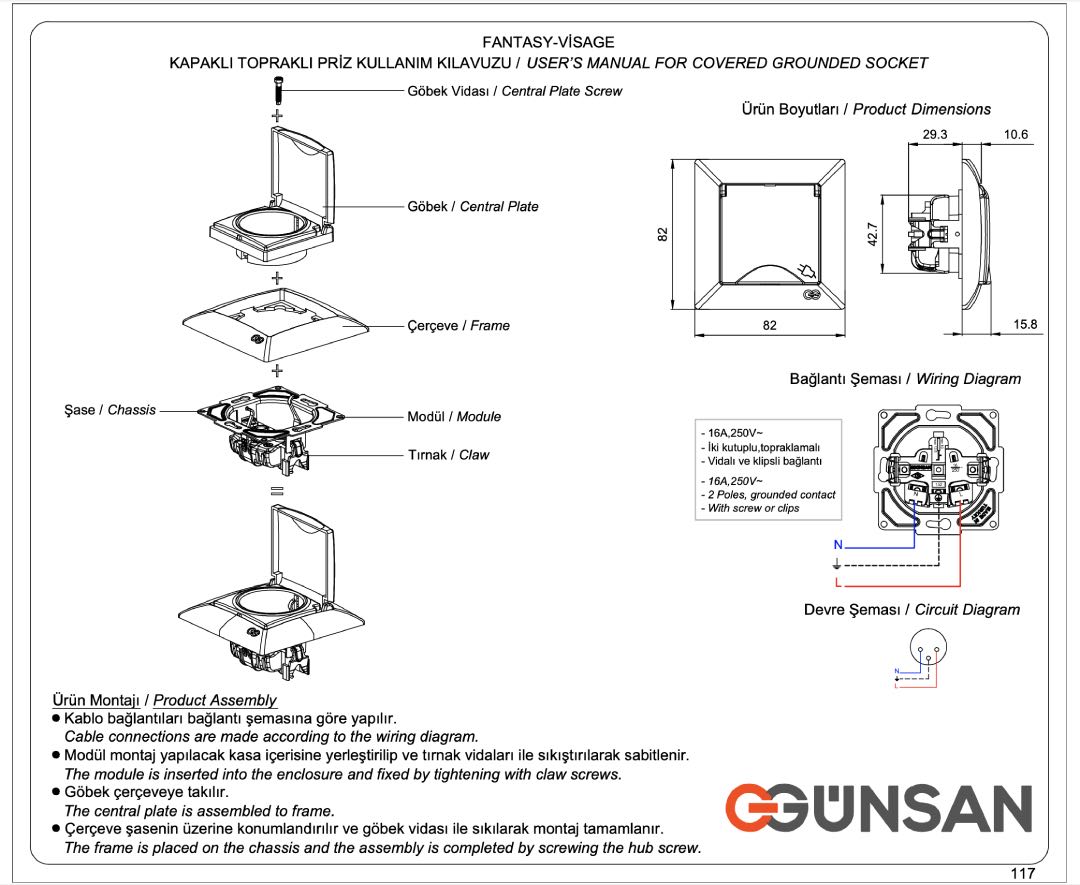 Günsan Visage Kapaklı Topraklı Priz